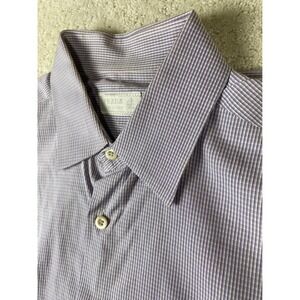 Prada Button Down Shirt Mens 42 16.5 Purple Micro Check Cotton Made in Italy